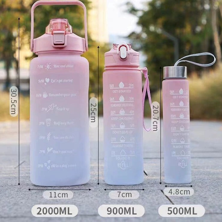 Graduated three piece set of gradient colored plastic cups, large capacity portable portable sports water bottle, fashionable frosted water cup