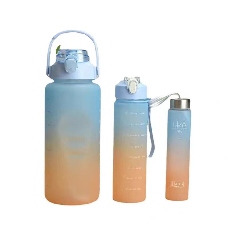 Graduated three piece set of gradient colored plastic cups, large capacity portable portable sports water bottle, fashionable frosted water cup