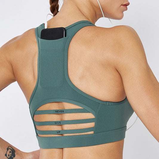 Sexy Gym Bra With Back Pocket Absorb Sweat Tops Yoga Running Sports Bra Fitness Women Seamless Backless Mesh Padded Vest Tanks